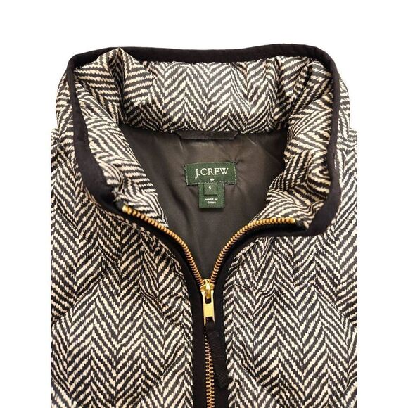 J.Crew Down Filled Vest herringbone black white pattern womens Small Quilted - Picture 8 of 9